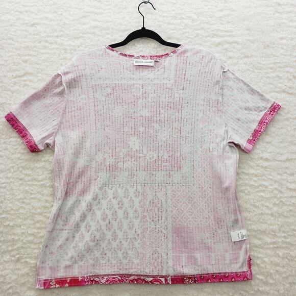 T-Shirt Size L Pink Patchwork Bandana Boho Bloomcore Whimsycore Romantic Resort - Picture 9 of 12